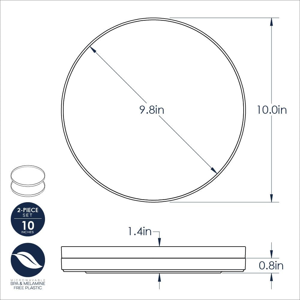 Food-Grade Plastic Dinner Plate – 10 Inch Large Flat Plate, Microwave Safe, 2-Piece Set
