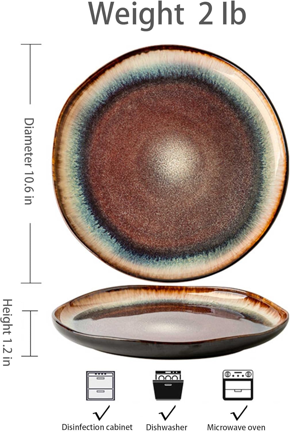 Glazed Ceramic Dinner Plate – Large Flat Plate for Main Course, Pasta, Steak, Salad & More