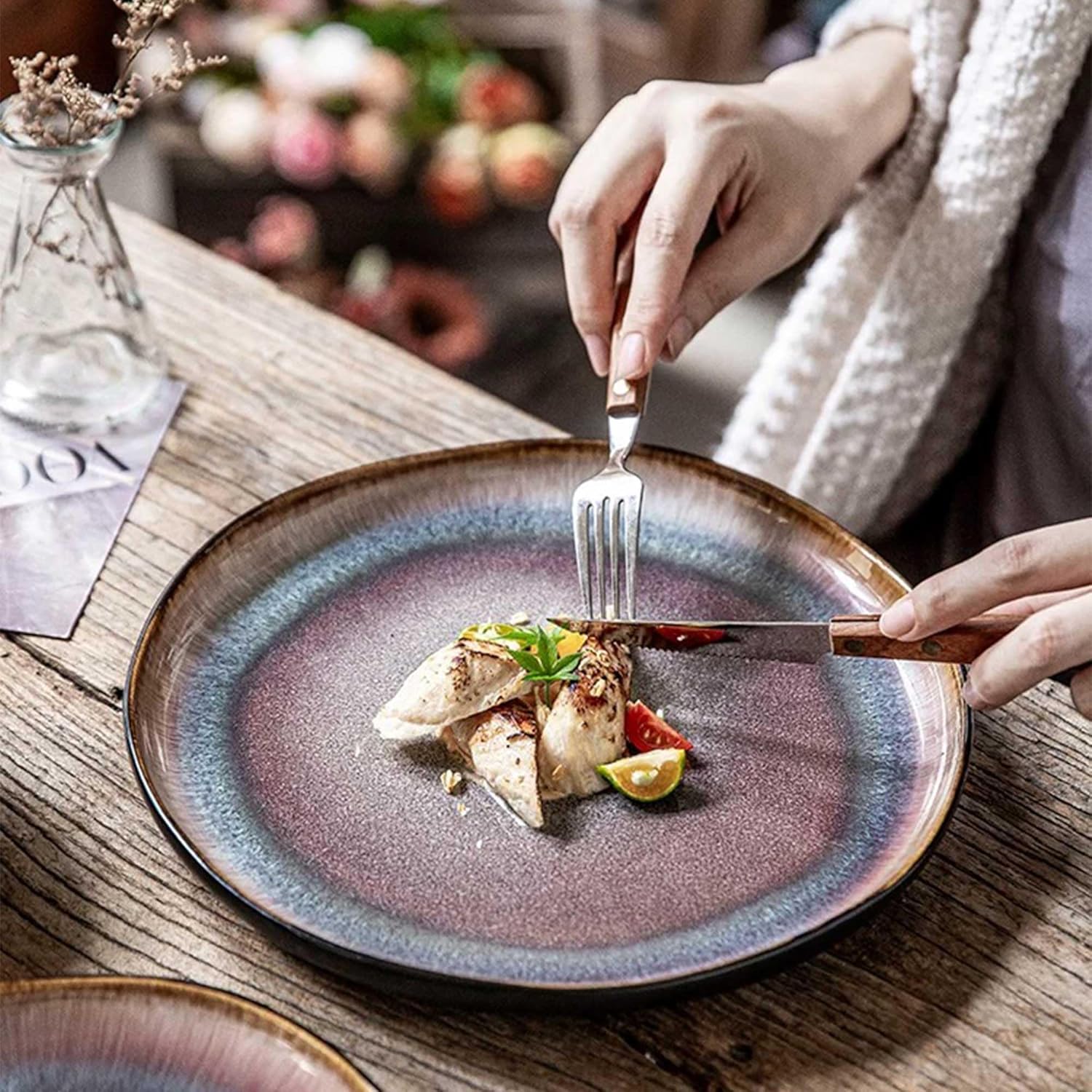 Glazed Ceramic Dinner Plate – Large Flat Plate for Main Course, Pasta, Steak, Salad & More