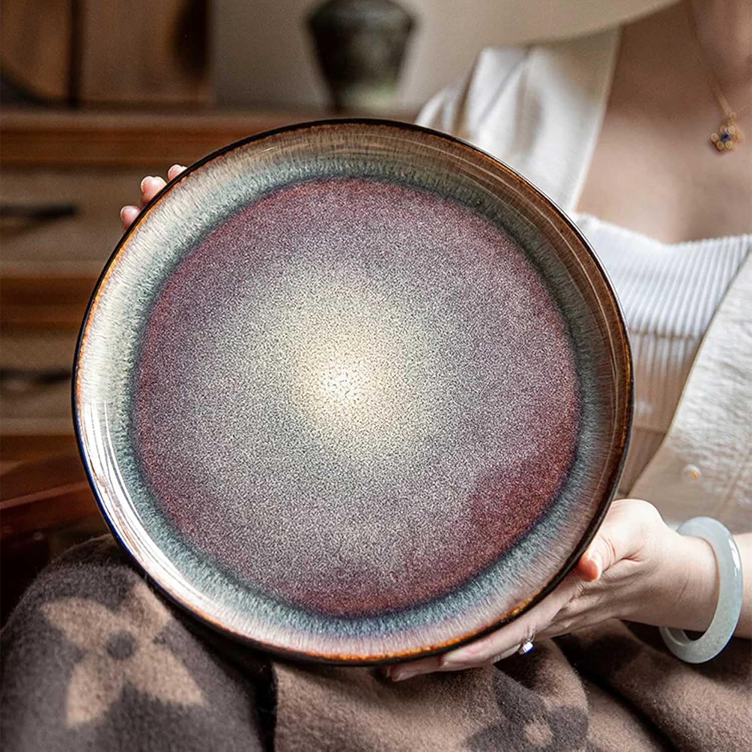 Glazed Ceramic Dinner Plate – Large Flat Plate for Main Course, Pasta, Steak, Salad & More